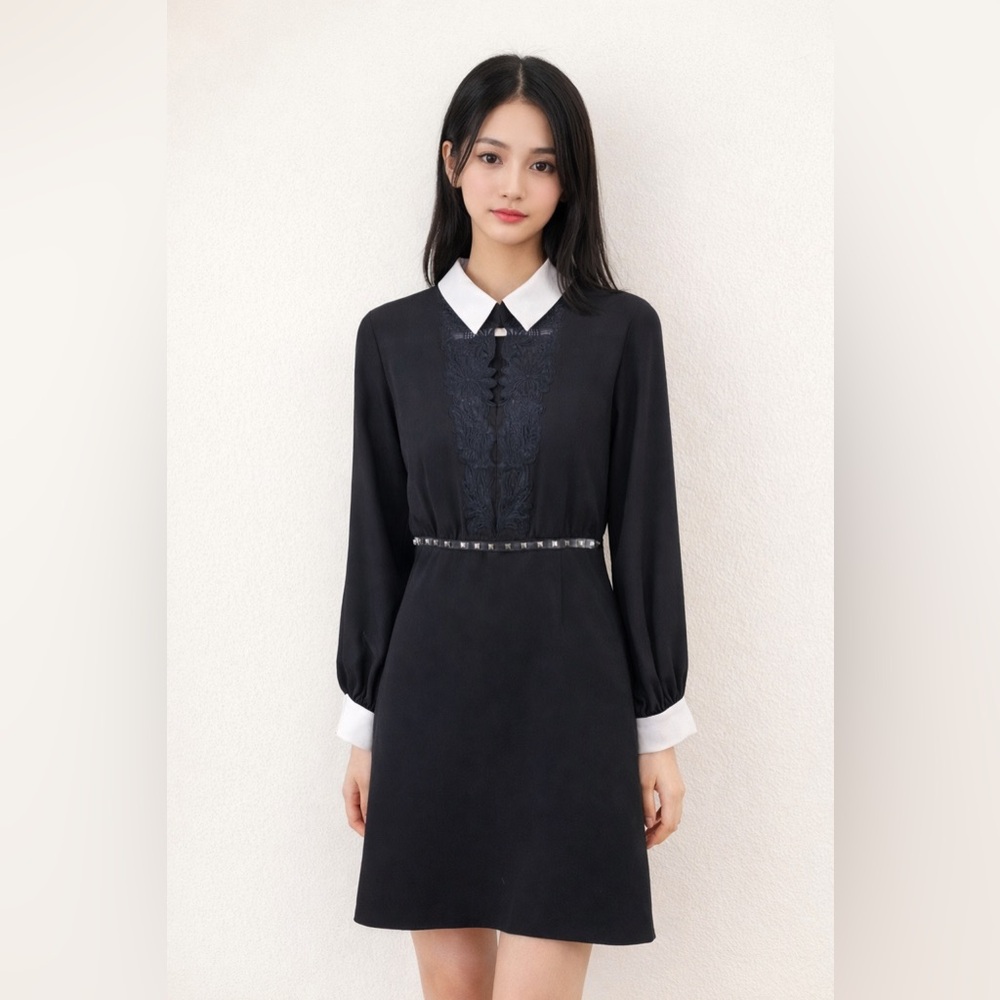 The Kooples - Black & White Dress w Lace Bodice - Size 10 (3)